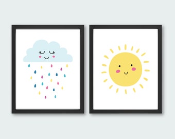 Children's Wall Art - Instant Download - Sunshine Print - Rain Drops Print - You are my Sunshine - Baby Wall Prints - Bedroom Wall Art