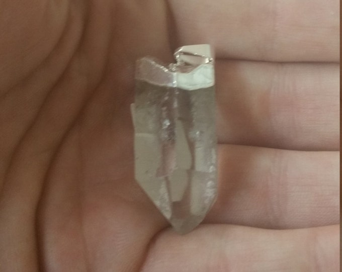 Quartz Crystal Pendant Silver Plated melted on Natural Quartz Point From Brazil Healing Crystals \ Reiki \ Healing Stone \ Quartz Crystal