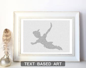 Peter Pan Poster, Peter Pan Nursery Art Print, Nursery Decor, Literary Art, Text Art Print, Never Grow Up (US)