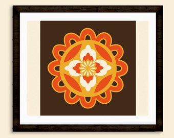 Oriental style, Striking Eastern motif, Chinese Pattern in Orange, Gold and Brown, Living Room Art, INSTANT DOWNLOAD
