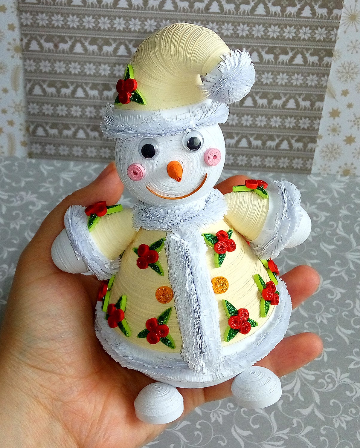 Quilling snowman 3D Quilled Paper art Holiday Winter Christmas