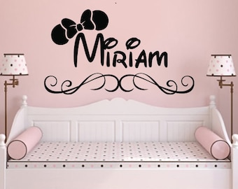 Girl Name Wall Decal Nursery Vinyl Sticker Personalized Decals Minnie Mouse Nursery Decor Kids Room Childrens Bedroom NS1024