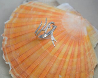 14K White Gold Vine Inspired Ring with Diamonds