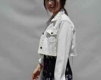 White cropped denim jacket