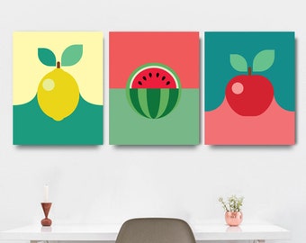 Kitchen Poster Set, Modern Kitchen Art, Kitchen Print Set, Set of 3 Prints, Wall Art Set of 3, Fruit Poster, Instant Download Printable Art