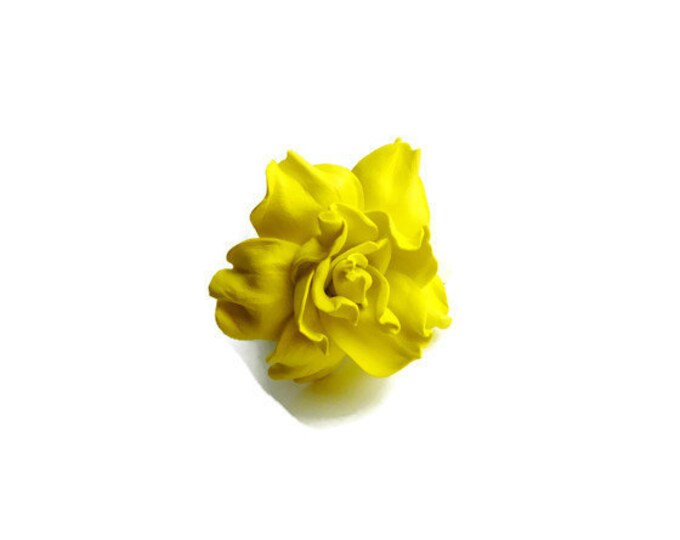 Yellow Scrunchy Flower barrette Hair Ties Pin Prom Hairpin Hair pin Wedding Bridal Mom Event Floral rose handmade brooch Gift for her