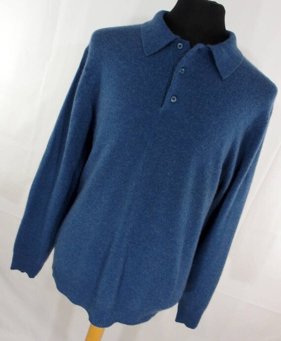 Vintage Marshall Fields Cashmere Sweater Large Mens Blue Polo