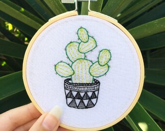 Cactus Embroidery Hoop Art - 10cm Hand Embroidered Cactus - Cactus Decor