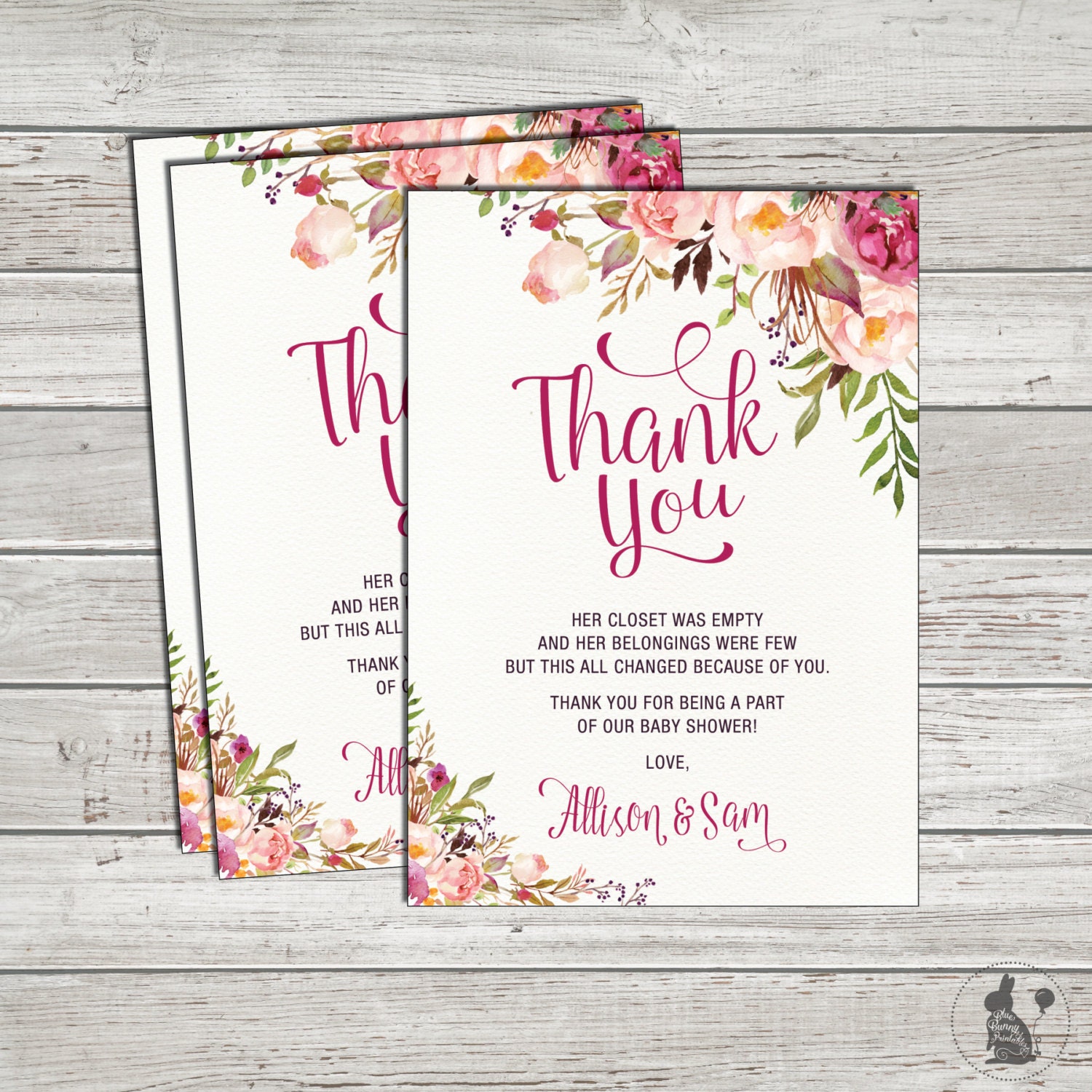 Bohemian Floral Thank You Card. Boho Baby Shower Printable