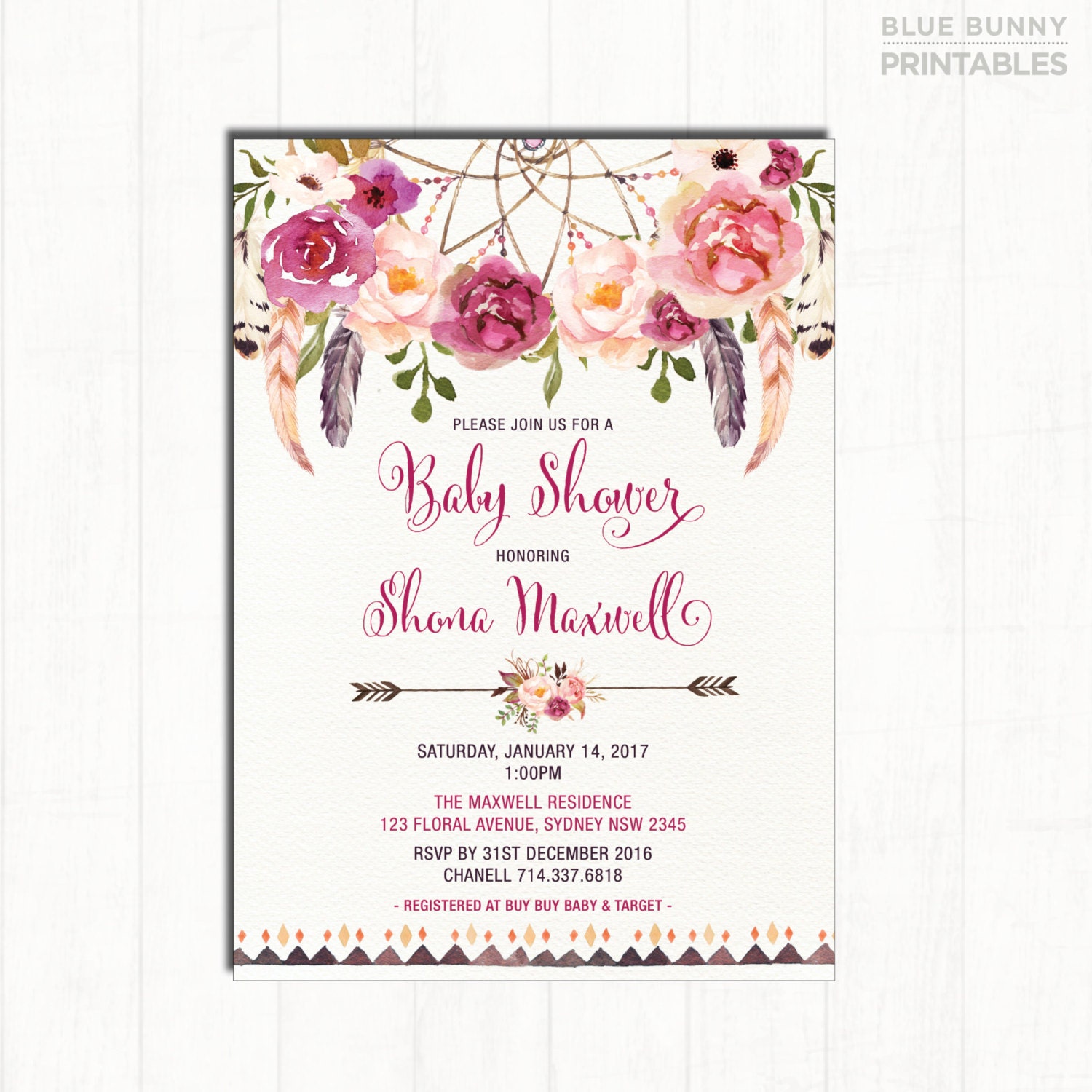 Bohemian Baby Shower Invitations 2