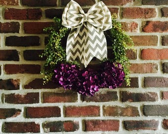 Rustic Spring Wreath-Front Door Wreath-Hydrangea Wreath-Rustic Wreath-Door Wreath-Everyday Wreath-Summer Wreath-Unique Wreath-Chevron Wreath