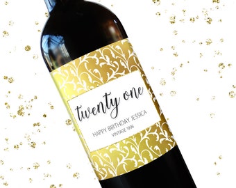 21st Birthday Gift Ideas, Twenty One, 21st Birthday Wine Label, Decorations, Custom Wine Labels, Personalized 21st Birthday Gift