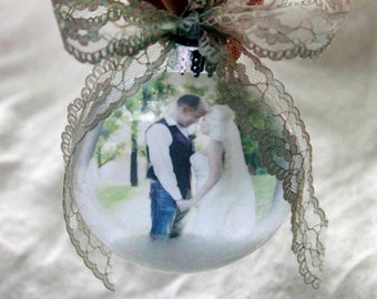 Our First Christmas as Mr and Mrs Rustic Ornament lace First Married Christmas, Picture Ornament, Our First Christmas photo ornament