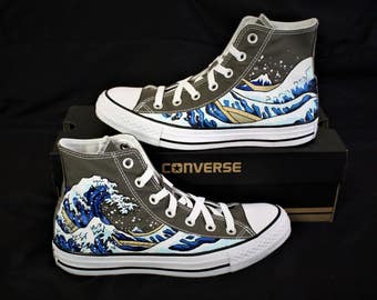 Hand Painted Converse shoes - The Great Wave off Kanagawa (Unisex)
