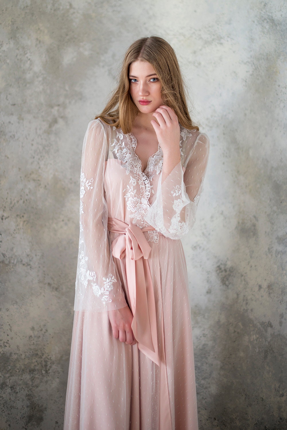 Blush Robe Bridal Robe Tulle Robe Satin Robe Lace Robe