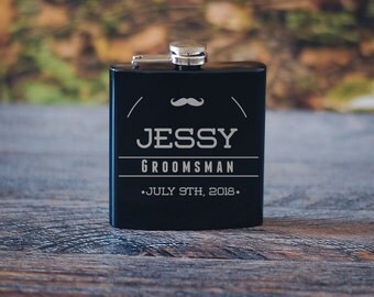 Personalized Groomsman Flask, Groomsmen Gift, Will You Be My Groomsman, Groomsmen Thank You Gift, Wedding Party Favors, Black Flasks