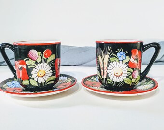 Japanese tea cups/ Hand painted tea cups/ Floral tea cups/ Vintage tea cups/ Handmade vintage tea cups/ Tea cups/ Tea cup set