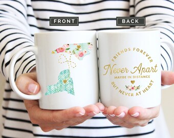 Long Distance Mug, State Mug, Best Friends Mug, Home Mug, Soul Sisters Mug, State to State Mug, Gift for Best Friend, Together Forever Mug
