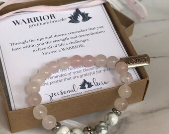Healing bracelets for women, breast cancer bracelet, inspirational mantra bracelet, rose quartz chakra bracelet, encouragement gift, Warrior