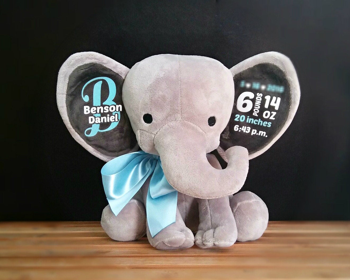 personalized stuffed elephant birth announcement