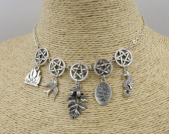Pagan/Wiccan 5 Elements Necklace/Headdress. Wicca, Pentacle, Fire, Earth, Water, Air, Spirit, Witch, Witchcraft