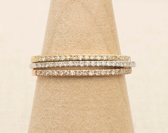 Diamond Solid 18K Gold Micro Pave Thin 1mm Wedding Band Ring Half Eternity AD1104