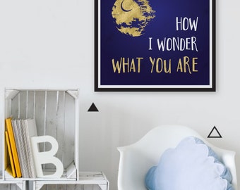 Star Wars Nursery Wall Art, Twinkle Twinkle Little Star Print, Death Star Print, Outer Space Nursery Decor, Star Wars Art Boys Room Wall Art