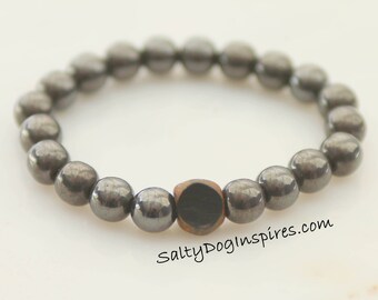 Dude's Rocker Yoga Bracelet, Men's Beaded Bracelet, Men's Hematite Guys Yoga Bracelet, Mens Jewelry, Mens Gift, Bracelet Men Boyfried Gift,