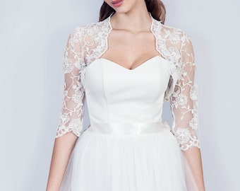 Lace wedding bolero, 3/4 sleeve wedding shrug, lace jacket
