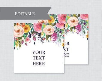 EDITABLE Wedding Tags - Printable Floral Wedding Labels, Colorful Flower Square Wedding Buffet Labels or Tags, Editable Tags Wedding 0003-B