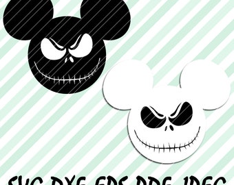 Mickey Mouse Jack Skellington Face SVG DXF EPS Jpg Files Vector Cuttable Design Cricut Silhouette Cameo Studio Digital Cut Print Mags TShirt
