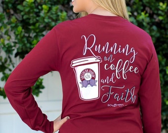 Running on Coffee & Faith - Long Sleeve - Maroon - Southern Darlin'