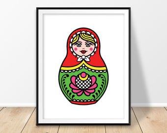 Nursery girl decor, Russian nesting doll, Russian doll print, Russian print, Digital download, Russia art, Matryoshka print, Moscow, Instant