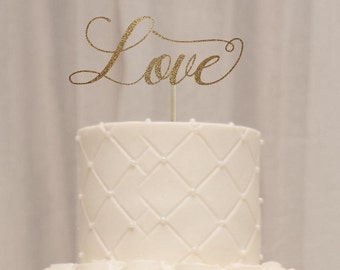 Love cake topper, wedding cake topper, cake toppers for wedding, engagement party cake topper, rehearsal dinner cake topper gold cake topper