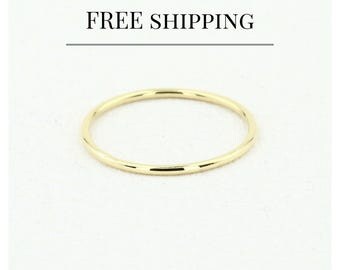 14K Solid Gold Round Wedding Band/ 1 MM Yellow Gold Ring/ 14k Plain Gold Band/ Dainty Stacking Ring/ Simple Delicate Ring/ Thin wedding band