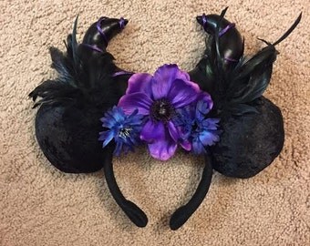Floral Maleficent Disney Ears, Maleficent Mickey Ears