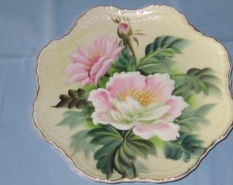 Hand Painted and Numbered Lefton Beaded Flower Plate