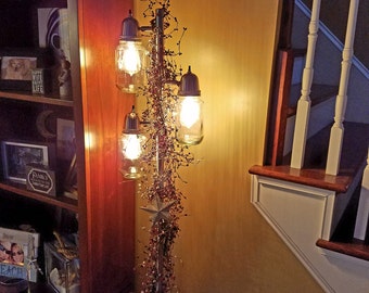 Primitive Mason Jar Floor Lamp with Edison Bulbs