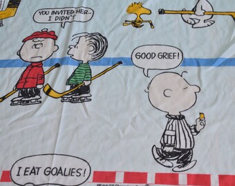 Rerserved Vintage Snoopy, Charlie Brown, peanuts and the gang, Twin Fitted Sheet, Hockey Theme Bedding