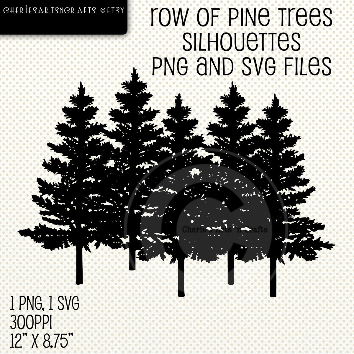 Download Row of Pine Trees Silhouettes PNG and SVG Files Digital