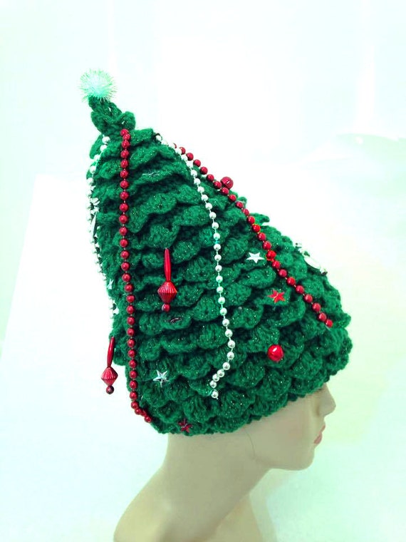 Items similar to Christmas Tree Hat hand knit hat creative hat green