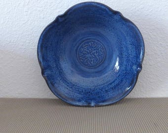 Serving Bowl - Handmade Stoneware Ceramic Pottery - Indigo Blue - 2 Quarts