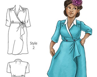 The Shelley 1940s wrap dress NVL plus size multi size repro vintage sewing patterns