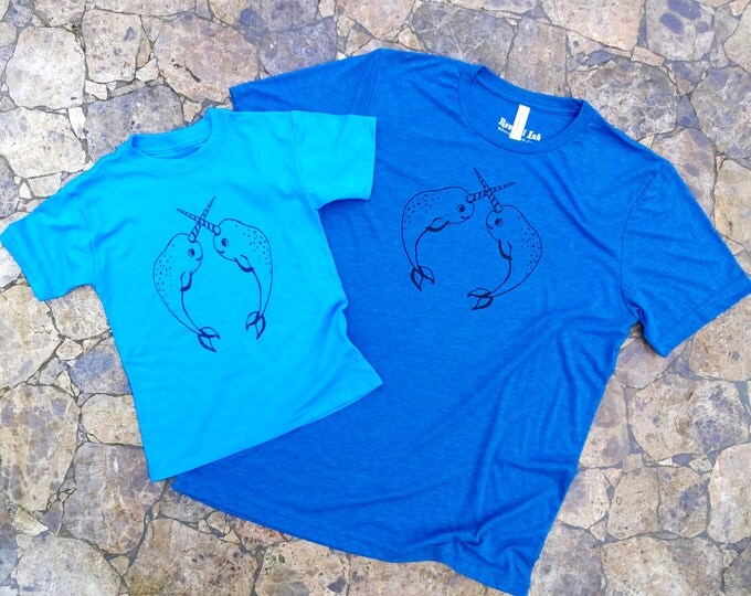Shirts Matching, Daddy and Me, T Shirt Set, Tee Dad, Graphic Tee, Father Daughter Tees, Father Son Tees, Narwhal Shirt