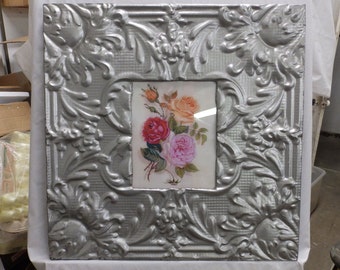 TIN CEILING Silver Metal Picture Frame 8x10 Shabby Recycled chic 440-16