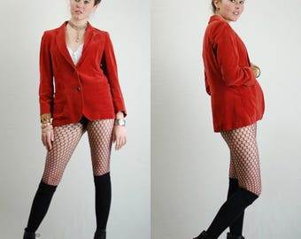 Velvet Jacket Vintage Paprika Preppy Boho Structured Velvet Blazer Jacket (s m)