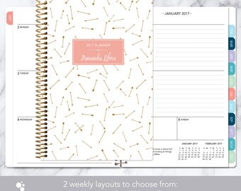 student planner 2017-2018 calendar | weekly planner add monthly tabs | personalized planner agenda daytimer | gold pink arrows
