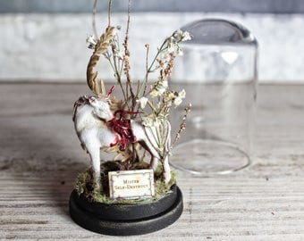 Unicorn Zombie Terrarium in a Miniature Glass Dome Display - Dried Flowers - Goth Decor - 2.75 x 1.73 inches / 7 x 4,4 cm
