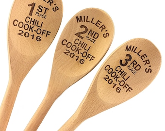 Chili Cook Off Custom Engraved Wood Spoon Prizes (Set of 3) - 14 inch- Chili,Chili Cook-off,Cook off,Prize,Contest,event prize - 901002
