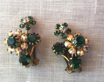 Vintage Earrings with Green Prong Set - Clip Ons